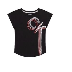 NWT Calvin Klein Performance Girls Stretch Foil Logo T-shirt size Medium Black